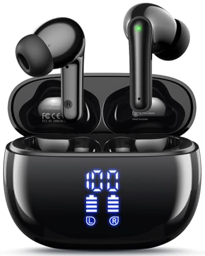 HUIFU Wireless Earbuds, Bluetooth Ear Buds Headphones, 40H Long Playtime, Stereo Deep Bass, LED Power Display, IPX7, Lightweight in Ear Earphone with Mic for iPhone Android Phone - Image 1