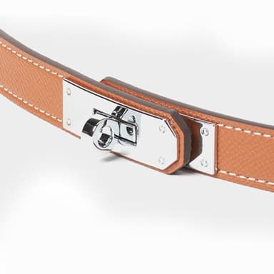 FENLDY Adjustable Thin Belts For Womens Skinny Belts For Dresses Womens Solid Color Alloy Turn Lock Belts For Jeans (Gold buckle Black+Caramel) - Image 5