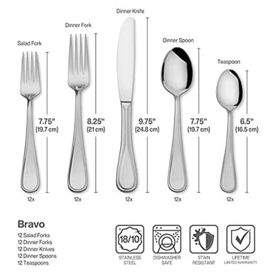 Mikasa Bravo 65-Piece Flatware Set for 12, 18/10 Stainless Steel Silverware with Full Service, Includes Forks, Knives, Spoons, and Serving Utensils - Image 9