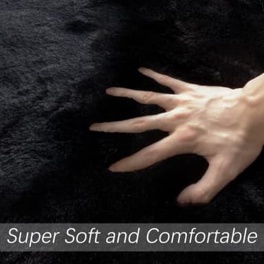 ORINOVA Black Round Rugs 8ft Machine Washable Rabbit Fur Area Rug Large Circle Rugs for Bedroom Faux Sheepskin Rug Cushion Living Room Décor - Image 8