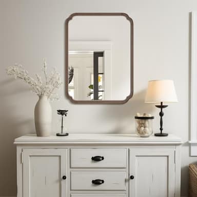 WallBeyond 30" x 40" Wood Bathroom Mirror for Wall Mounted, Rustic Rounded Corner Vanity Mirror for Entryway, Living Room or Bedroom Home Decorative [30" x 40" Walnut Color] - Image 3