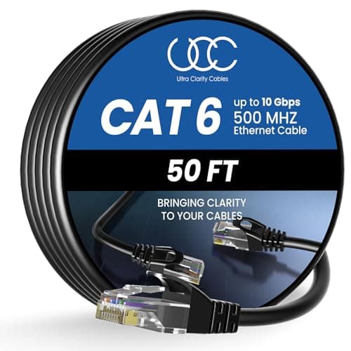 Ultra Clarity Cables Cat 6 Ethernet Cable 50 ft, Outdoor&Indoor 10Gbps Ethernet Cable, High Speed Cat6 Cable RJ45 LAN Internet Cable for Computer, Router, Modem, PS4/5, Xbox, Gaming- Black - Image 1