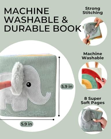 Cute Soft Baby Book with Mirror, Activities, Touch and Feel & Crinkle Pages - Interactive Sensory Cloth Toy for Babies 0-6, 6-12 & 12-18 Months - Adorable Animal Themes for Early Development - Image 6