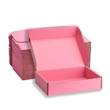 DUZCLI Small Shipping Boxes 13x10x2 Inches – Pink Corrugated Cardboard Boxes (20-Pack) for Mailing, Packing, Small Business & Gift Packaging - Recyclable & Sturdy - Image 1