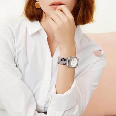 V-MORO Resin Bands Compatible with Apple Watch Series 8/9/10/11 44/45/46/42mm Lightweight Fashion Cute Strap with Starlight Stainless Steel Buckle for iwatch Ultra 49mm Series 7/SE/6/5/4/3/2/1(Tortoise Stone) - Image 7