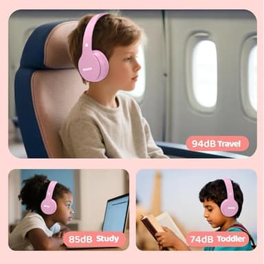 MIDOLA Kids Headphones Bluetooth 5.4 Wireless 68H Play Time Volume Limit 85/94dB Over-Ear Foldable Headset,Type-C Fast Charging,with Wired Aux Mic for Toddler Child Pad Tablet Pink - Image 4