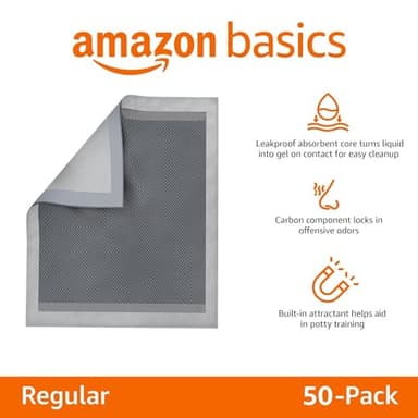 Amazon Basics Carbon Odor-Control Dog and Puppy Pee Pads, 5-Layer Leak-Proof Super Absorbent, Quick-Dry Surface, Potty Training, X-Large (28x34"), 50 Count, Gray - Image 2
