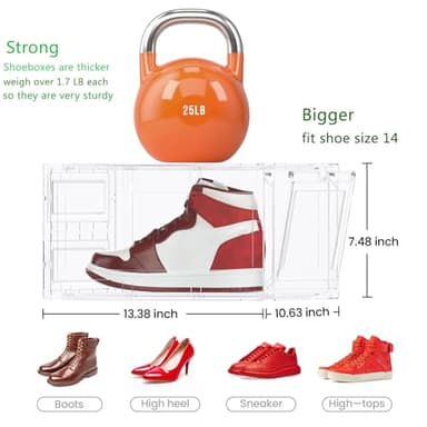 XL Large 8 Pack Shoe Storage Organizer Clear Plastic Boxes Stackable Thicken Material Easy to Assemble Fit Sneaker Storage Size 12 13 14,Plastic Shoe Storage Organizer for Closet with Lids and Door - Image 3
