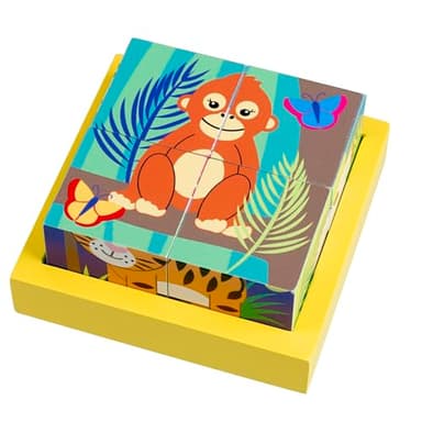 Orange Tree Toys: Jungle Animals - Four Blocks Puzzle - Hand Painted Colorful Wooden Toy, Chunky Animal Blocks, Educational, Toddlers & Kids, Ages 1+ - Image 6