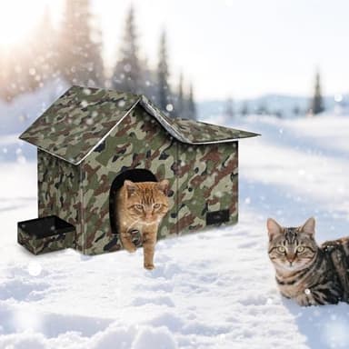 Cat Houses for Outdoor Cats-Large Weatherproof Cat Bed for Indoor Cats,Collapsible Warm Feral Cat Shelter with Removable Soft Mat and Bowl for Winter (Camo, Large) - Image 6