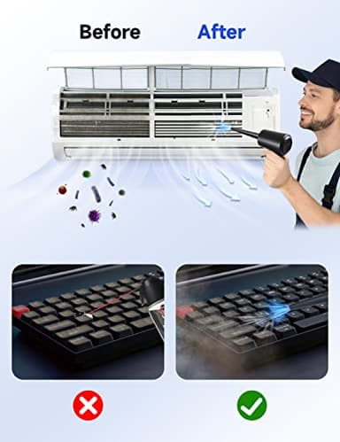 Compressed Air Duster,Fulljion 3-Gear to 51000RPM Electric Air Duster Portable Air Blower with LED Light, 6000mAhRechargeable Cordless Air Duster for Computer Keyboard Fast Charge(Black) - Image 2