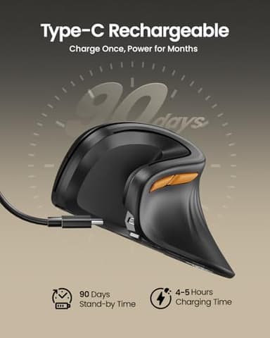 ProtoArc Ergonomic Mouse, EM11 NL Bluetooth Rechargeable Wireless Vertical Mouse, 3 Multi-Device Connectivity for Computer/PC/Laptop, 2.4GHz Optical Mice for Windows, Mac OS, Black - Image 3