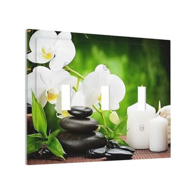 Modern Zen Giclee Wall Art Spa 3-Gang Triple Toggle Decorative Light Switch Plate Cover Massage Treatment Wall Plate Standard Size Wallplate Electrical Device Outlet Cover 6.7x 4.8 IN - Image 2