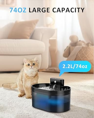 PEKTACO Wireless Cat Water Fountain: Pet Water Fountain Battery Operated, 74oz/2.2L Automatic Cat Water Dispenser，Rechargeable Drinking Fountain for Cats Indoor with Motion Sensor, Black - Image 6