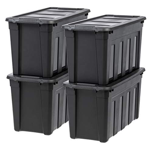 IRIS USA 31 Gallon Heavy Duty Storage Totes with Easy-Grip Handles, 4 Pack - Large Bins with Lids Garage Organizing Tubs, Durable Stackable Utility Containers, Made in USA - Black - Image 1