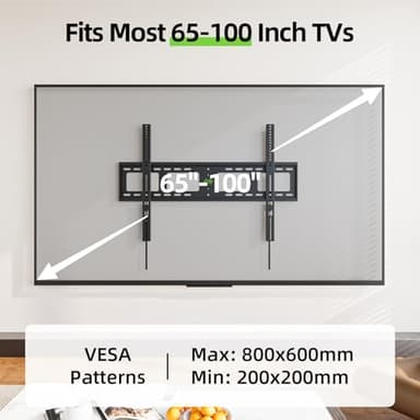 USX MOUNT Heavy Duty Fixed TV Wall Mount for 65-100 inch Flat TVs, Max Load 200 Lbs, Low Profile Bracket Fits 16" 18" 24" 32 inch Stud Spacing, Max VESA 800x600mm for Most 65 75 85 86 90 98 100 TVs - Image 4