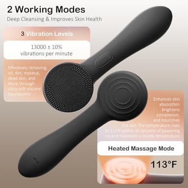 Facial Cleansing Brush Silicone Face Scrubber Waterproof Rechargeable Exfoliator Massage Device for Men & Women, Deep Pore Cleansing, Exfoliating, Removing Blackhead Electric Face Scrub Brush (Black) - Image 4