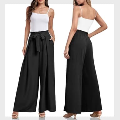 Women's Wide Leg Pants High Elastic Waisted in The Back Business Work Trousers Long Straight Suit Pants for Summer A - Black - Image 5