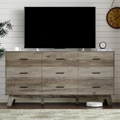 BORNOON Dresser for Bedroom with 9-Drawer, 59" Wide Modern Chest of Drawers with Metal Handles, X-Shape Base & Adjustable Center Leg, Anti-Tip Closet Organizers and Storage - Image 5