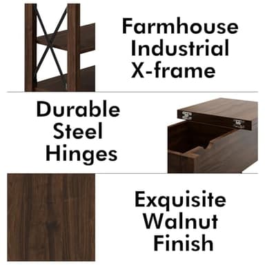 Awescuti Narrow End Table with Charging Station - Farmhouse Slim Side Table Set of 2, w/USB Ports Power Outlets, Nightstand w/Flip Top Storage Drawer, for Small Spaces Living Room Bedroom, Walnut - Image 8