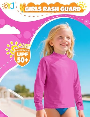 Girls Swim Shirt Long Sleeve Rash Guard for Toddler Kids UPF+ 50 Rashguard Sun Protection Surfing Swim Wear Girls Bathing Shirt 4T Rose Pink - Image 2