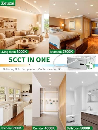 zouzai 24 Pack 4 Inch Ultra-Thin LED Recessed Ceiling Light with Junction Box 5CCT Adjustable Dimmable Can-Killer Downlight - ETL and Energy Star Certified (24 Pack 5CCT White, 4 Inch) - Image 4