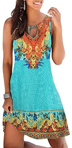 ETCYY NEW Summer Dresses for Women Trendy Boho Floral Print Sundresses Sleeveless Beach Cover Up Dress with Pockets - Image 1
