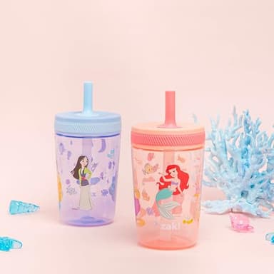 Zak Designs Disney Princess Kelso Toddler Cups For Travel or Home, 15oz 2-Pack Plastic Sippy Cups, Leak-Proof For Kids (Ariel, Aurora, Belle, Cinderella, Jasmine, Mulan, Rapunzel, Tiana) - Image 2