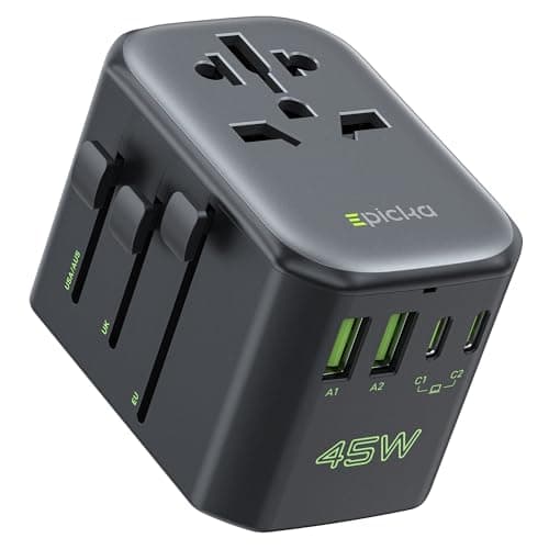 EPICKA Pulse 45W European Travel Plug Adapter, Universal Power Adapter with PD Fast Charging, 5-Port (1 AC/2 USB-A/2 USB-C) International Charger Adapter for Europe, Japan - Travel Essentials (Black) - Image 1