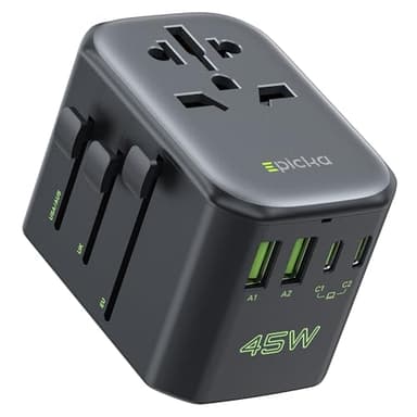 EPICKA Pulse 45W European Travel Plug Adapter, Universal Power Adapter with PD Fast Charging, 5-Port (1 AC/2 USB-A/2 USB-C) International Charger Adapter for Europe, Japan - Travel Essentials (Black) - Image 1