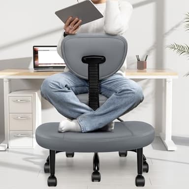 Primy Criss Cross Office Chair - ADHD Cross Legged Chair with Wheels - Adjustable Height Ergonomic Kneeling Desk Chairs for Meditation Yoga Home Office with Backrest, 360°Rotating Footrest -Dark Gray - Image 7