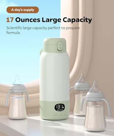 Portable Bottle Warmer 17oz Bottle Warmer for Breast Milk Formula & Water, Fast Heating, Long Battery Life & Large Capacity, Suitable for Baby Outdoor Travel Green - Image 3