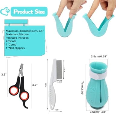 TTMIMIK 6Pcs Adjustable Silicone Cat Scratch Proof Boots with Pet Nail Clipper and Comb for Bathing and Grooming Feet Cover Cat Foot Cover for Home Pet Dog Ferret Rabbit Guinea Pig (Blue) - Image 2