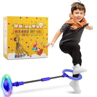 GleeGlow Ankle Skip Ball for Kids, Foldable Skip Ball Toy with Colorful Flash Wheel, Outside Toys for Kids, Gift for Girls & Boys Age 5 6 7 8 9 10 Years Old (Blue) - Image 1