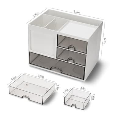 QIYVLOS Desk Organizer with 3 Drawer, Multi-Functional Pencil Pen Holder for Desk, Desk Organizers and Storage with 8 Compartments, Desktop Organizer for Office Home Art Supplies (White) - Image 6