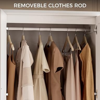 IRONCK Armoire Wardrobe Closet, 70.87" H Wooden Bedroom Armoire with 2 Louvered Doors, 2 Drawers and Shelves, Large Freestanding Clothing Storage Cabinet, White - Image 3