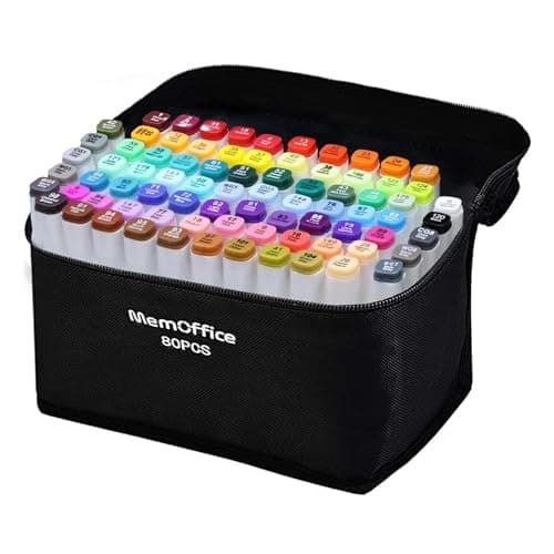 MemOffice 80 Colors Dual Tip Artist Alcohol Markers Set with Carrying Case - Perfect for Coloring, Drawing, Sketching, Card Making and Illustration - Perfect for Adults and Kids - Image 1