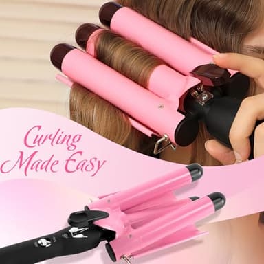 3 Barrel Curling Iron Hair Crimper: Birthday Gifts for Women Aleath Dual Voltage Adjustable Temperature Three Barrels Hair Waver - Ceramic 1 inch Curler Wand - Image 7