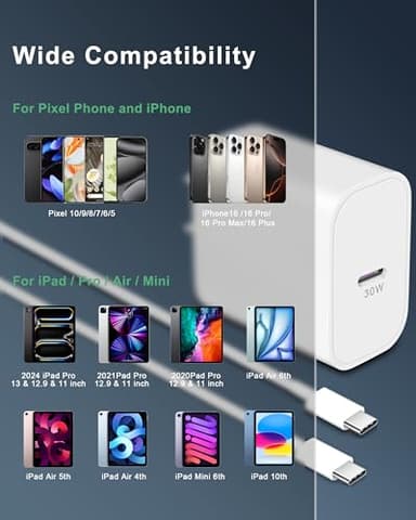 30W USB C Fast Charger for Google Pixel 10/10 Pro XL/10 Pro Fold/9/9 Pro XL/8/8a/8 Pro/7/7a/6/5/4/3 XL, 30 Watt Type C Super Fast Wall Charger Block with 6FT Charging Cable - Image 4