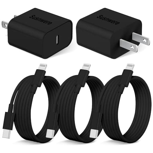 Susnwere iPhone 14 13 12 Charger Fast Charging, 2 Pack 20W Fast PD USB C Wall Charger Adapter with 3Pack 6Ft USB C to Lightning Cable (MFi Certified) for 14/14 Plus/14 Pro/14 Pro Max/13/ Black - Image 1