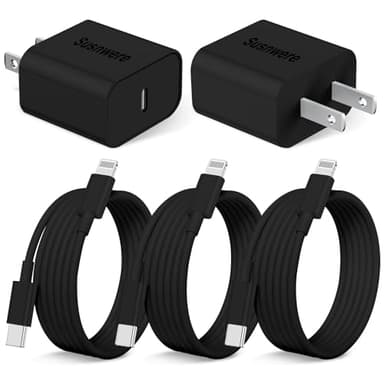 Susnwere iPhone 14 13 12 Charger Fast Charging, 2 Pack 20W Fast PD USB C Wall Charger Adapter with 3Pack 6Ft USB C to Lightning Cable (MFi Certified) for 14/14 Plus/14 Pro/14 Pro Max/13/ Black - Image 1