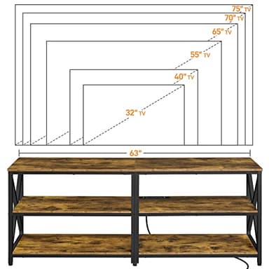Yaheetech TV Stand with Power Outlet, Entertainment Center for 65 70 Inch TV, 3 Tiers Vintage TV Console Table for Living Room, Media Console with Shelves, Rustic Brown - Image 4