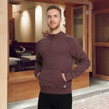 VANCAMEL Zip Up Hoodie for Men Casual Lightweight Sweatshirts Long Sleeve Stretch Performance Golf Hooded with Pocket Brick Heather - Image 3