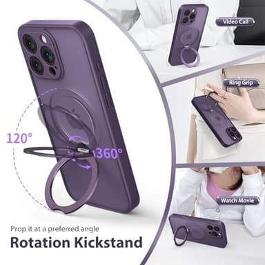 GolbinBox 360° Spin Magnetic Stand for iPhone 16 Pro Max Case, [Compatible with MagSafe] [Full Camera Protection] [16FT Military Drop Protection], Silm Translucent Matte Phone Case, Deep Purple - Image 3
