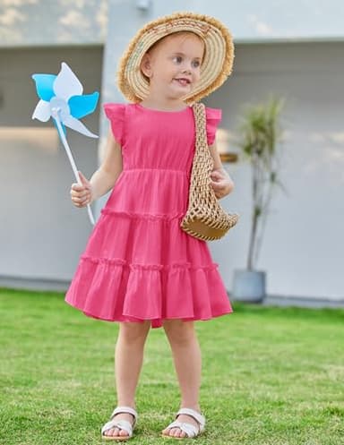 Arshiner Toddler Hot Pink Girls Dress Ruffle Sleeveless Tiered Swing Twirly Dresses Cute Summer Beach Sundress 2T - Image 6