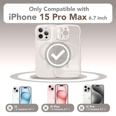 CAPRARO Cute for iPhone 15 Pro Max Case, Compatible with MagSafe, [Curly Wave Edge] [Full Camera Protection] [14 FT Drop Shockproof Protection] Magnetic Phone Case for 15 Pro Max 6.7 Inch, Stone - Image 2