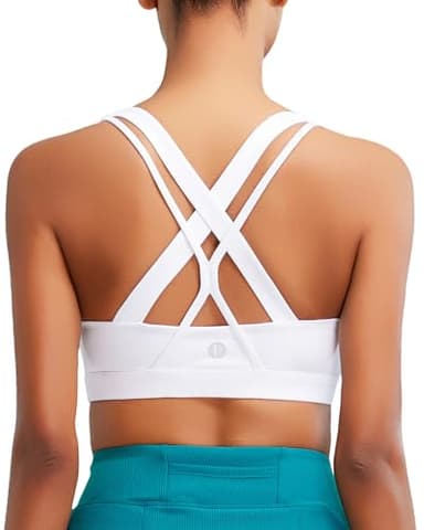 RUNNING GIRL Sports Bras for Women, Criss-Cross Back Padded Strappy Sports Bras Medium Support Yoga Bra with Removable Cups(2919 White M) - Image 1