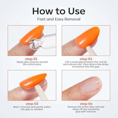 Modelones 50 ML Nail Polish Glue Remover for Press On Nails, Upgrade Clear Stick On Nails Remover for Acrylic Tips, Nail Polish Remover with Wood Stick - Image 8