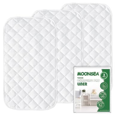 Diaper Changing Pad Liner Non-Slip, Waterproof Terry Mat, Quilted Absorbent Bassinet Liners Washable, 3 Pack 13"x 26" Reusable Portable Changing Table Pad Rectangle White - Image 1