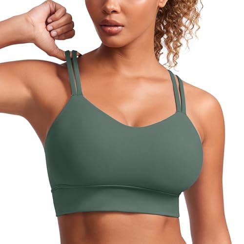 CRZ YOGA Softness Mold Womens Butterluxe Strappy Longline Sports Bra - Double Spaghetti Strap Workout Yoga Crop Top Athletic Dark Forest Green Medium - Image 1